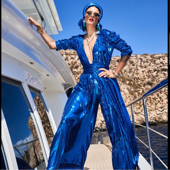 Julia Clancey Olivia Palazzo Sequin Jumpsuit with Turban - Picture 9 of 10